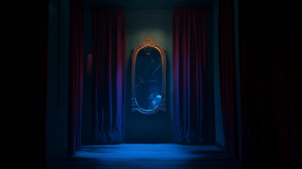 The Secret Behind the Velvet Curtain: A Girl and the Mirror That Watched Her Back - Weird Tales Illustration