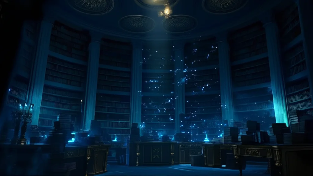 The Library's Midnight Whisper: A Tale of 10:07 PM Humming Walls - Weird Tales Illustration