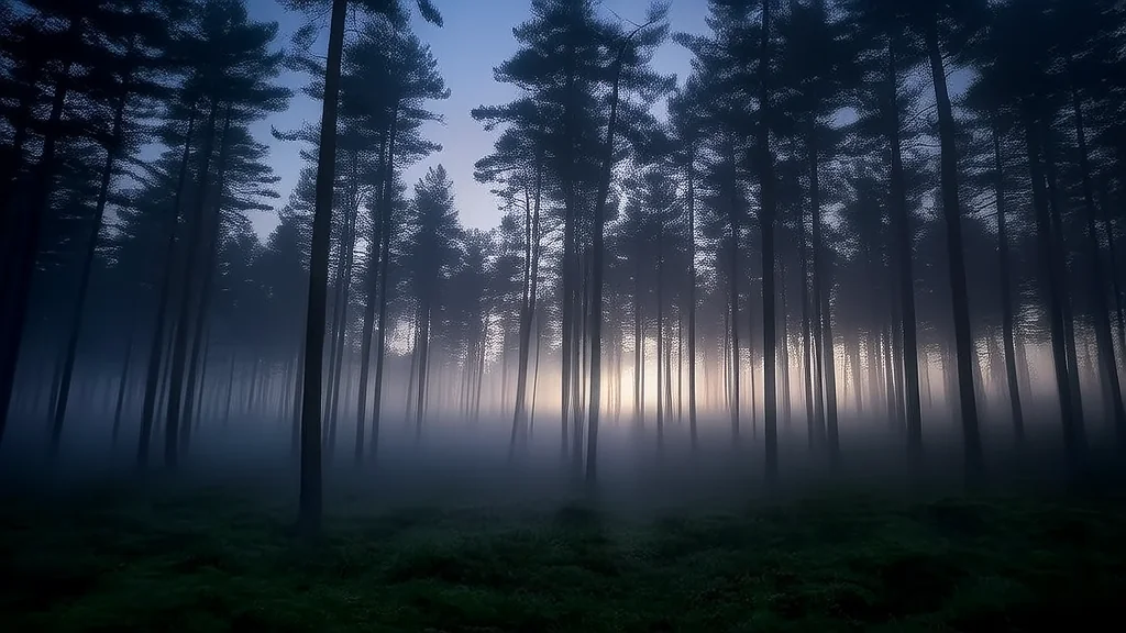Whispers in the Pines: The Mysterious Light Over Eldergrove on a Quiet Friday Evening - Weird Tales Illustration