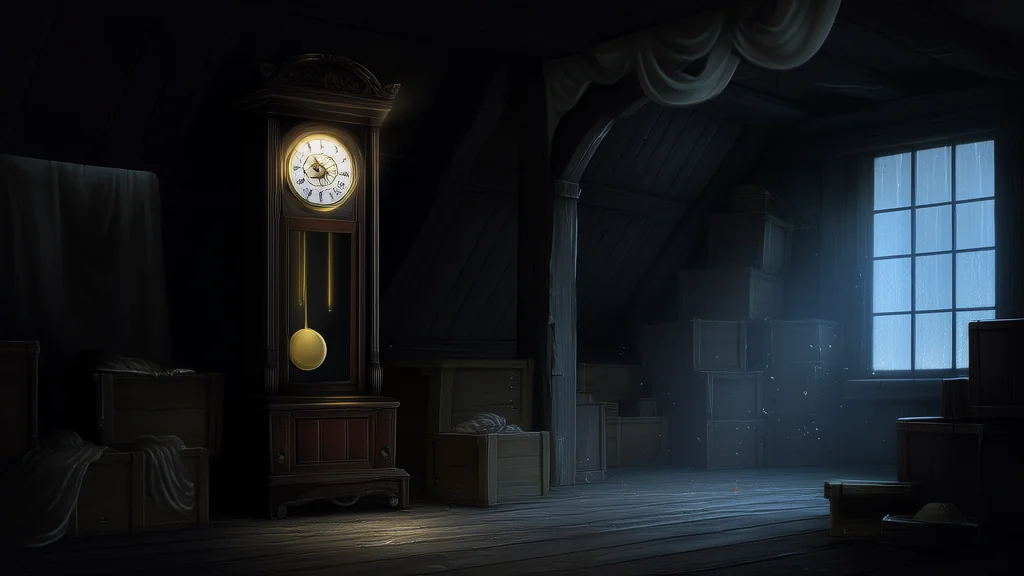 The Clock in the Attic Ticked with a Pulse That Wasn't His Own - Weird Tales Illustration