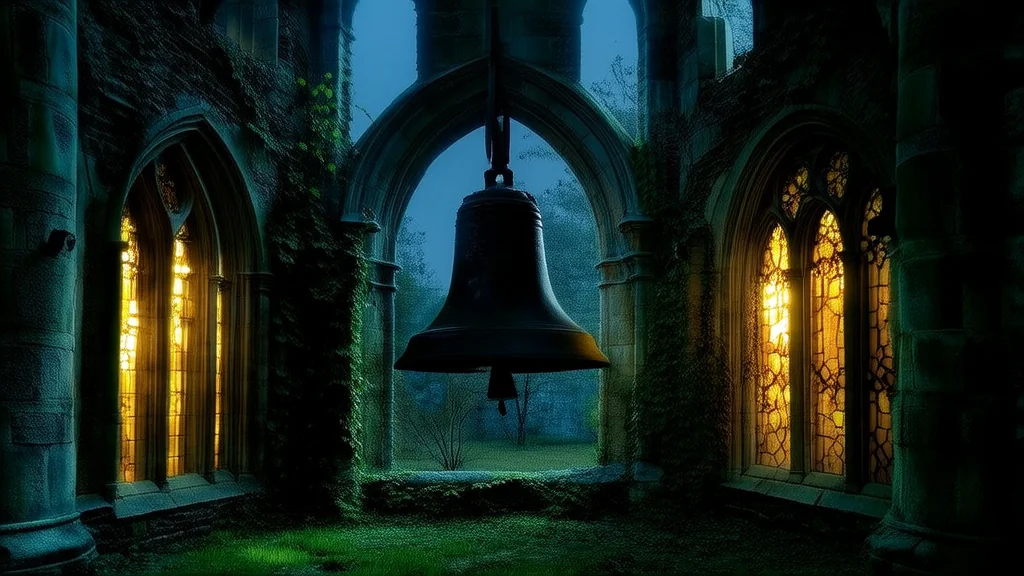 月圆钟楼的诡异回响与时间错位 - Weird Tales Illustration