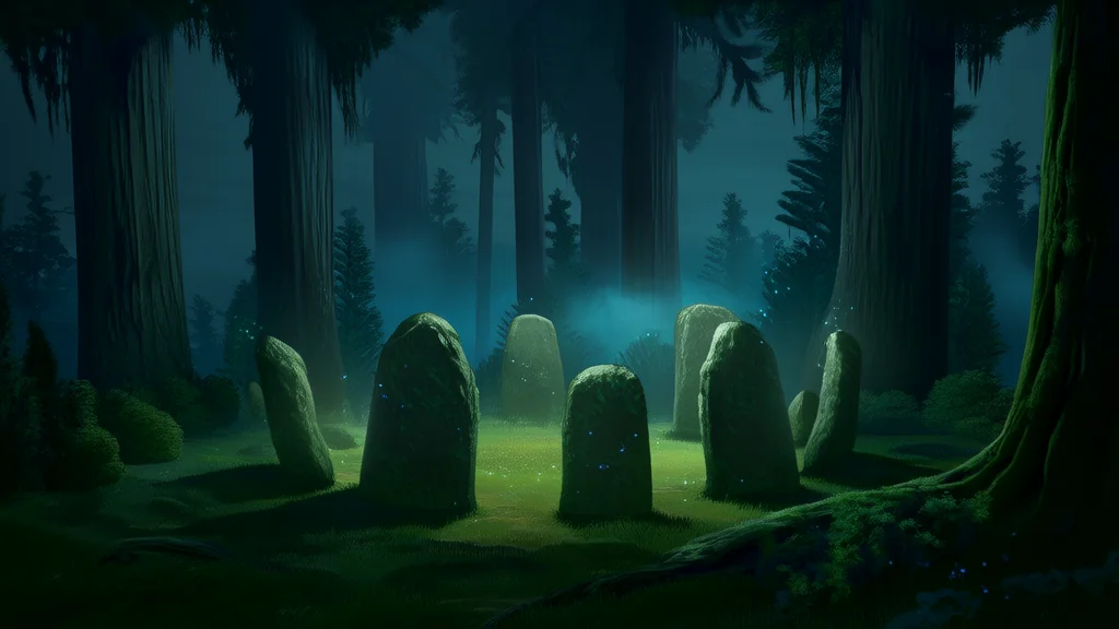 The Whispering Circle: A Tale of Eldergrove's Unseen Shadows - Weird Tales Illustration